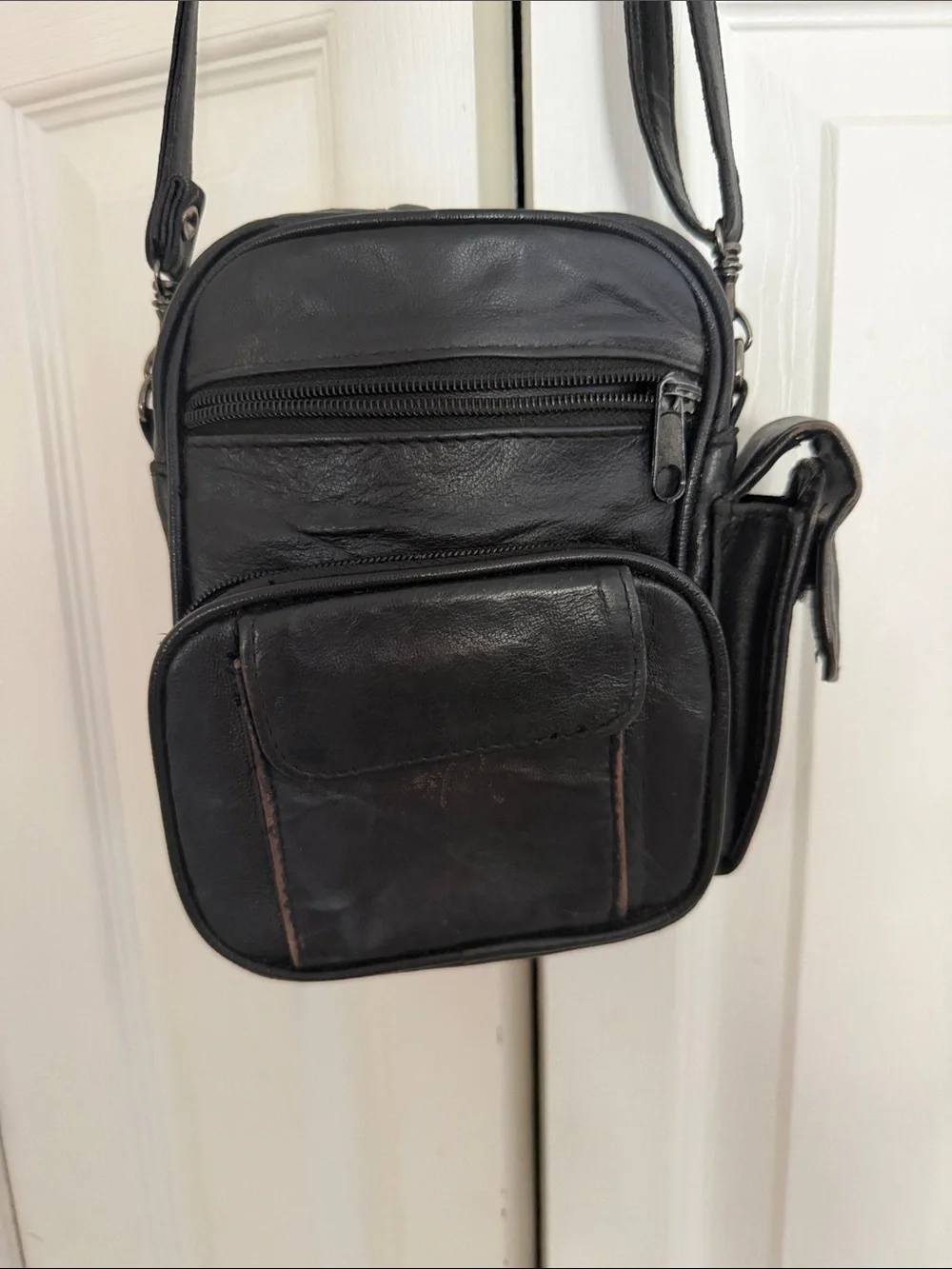 Black Leather Crossbody Bag for Men